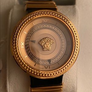 Versace face gold and black buckle watch